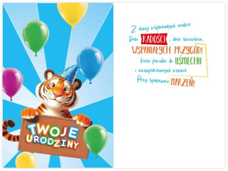 Kartka urodzinowa dla dziecka KZK B6 Nr 082, na 5 urodziny z Tygrysem