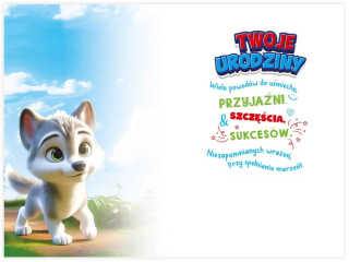 Kartka urodzinowa dla dziecka KZK B6 Nr 077, na 4 urodziny z Wilczkiem