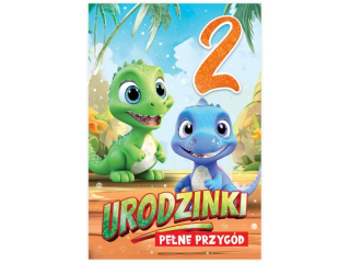 Kartka urodzinowa dla dziecka KZK B6 Nr 070, na 2 urodziny z Dinozaurami