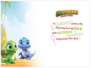 Kartka urodzinowa dla dziecka KZK B6 Nr 070, na 2 urodziny z Dinozaurami