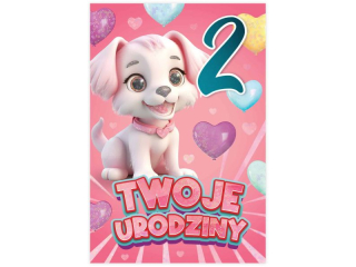 Kartka urodzinowa dla dziecka KZK B6 Nr 071, na 2 urodziny z Pieskiem