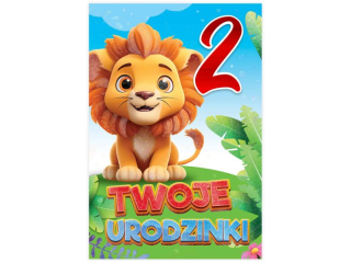 Kartka urodzinowa dla dziecka KZK B6 Nr 069, na 2 urodziny z Lwem