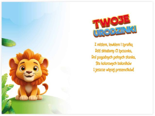 Kartka urodzinowa dla dziecka KZK B6 Nr 069, na 2 urodziny z Lwem