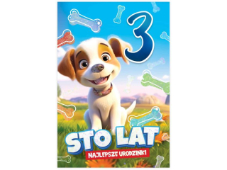 Kartka urodzinowa dla dziecka KZK B6 Nr 074, na 3 urodziny z Pieskiem