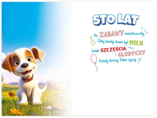 Kartka urodzinowa dla dziecka KZK B6 Nr 074, na 3 urodziny z Pieskiem