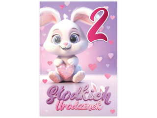 Kartka urodzinowa dla dziecka KZK B6 Nr 072, na 2 urodziny z Kr�liczkiem