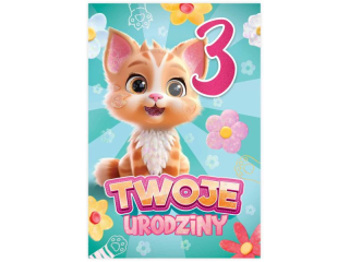 Kartka urodzinowa dla dziecka KZK B6 Nr 075, na 3 urodziny z Kotkiem