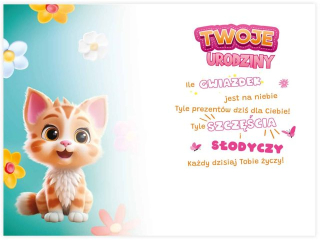 Kartka urodzinowa dla dziecka KZK B6 Nr 075, na 3 urodziny z Kotkiem