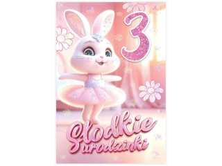 Kartka urodzinowa dla dziecka KZK B6 Nr 076, na 3 urodziny z Krliczkiem