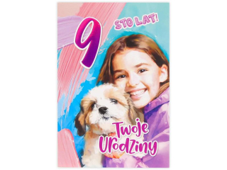 Kartka urodzinowa dla dziecka KZK B6 Nr 036, na 9 urodziny z Pieskiem