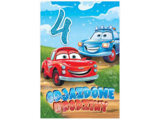 Kartka urodzinowa dla dziecka KZK B6 Nr 078, na 4 urodziny z Autkami