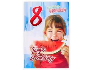Kartka urodzinowa dla dziecka KZK B6 Nr 032, na 8 urodziny z Arbuzem