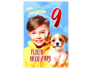 Kartka urodzinowa dla dziecka KZK B6 Nr 034, na 9 urodziny z Pieskiem