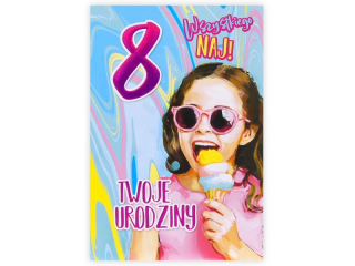 Kartka urodzinowa dla dziecka KZK B6 Nr 031, na 8 urodziny z Lodami