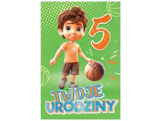 Kartka urodzinowa dla dziecka KZK B6 Nr 081, na 5 urodziny z Pikarzem