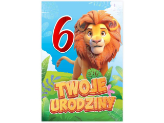 Kartka urodzinowa dla dziecka KZK B6 Nr 086, na 6 urodziny z Lwem