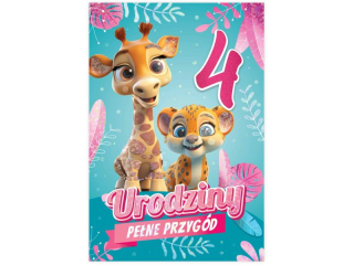 Kartka urodzinowa dla dziecka KZK B6 Nr 079, na 4 urodziny z yrafk