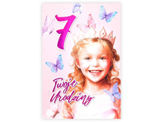 Kartka urodzinowa dla dziecka KZK B6 Nr 027, na 7 urodziny z Ma ksiniczk