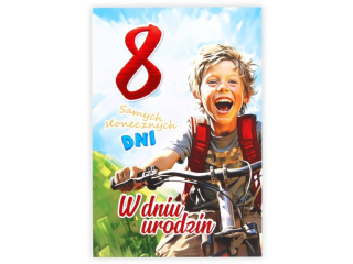Kartka urodzinowa dla dziecka KZK B6 Nr 030, na 8 urodziny z Rowerzyst