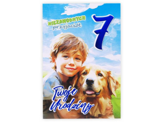 Kartka urodzinowa dla dziecka KZK B6 Nr 026, na 7 urodziny z Psem