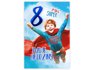 Kartka urodzinowa dla dziecka KZK B6 Nr 029, na 8 urodziny z Superbohaterem