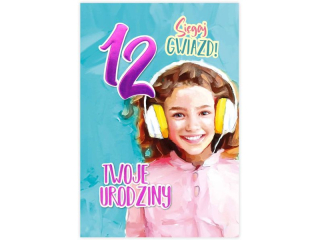 Kartka urodzinowa dla dziecka KZK B6 Nr 047, na 12 urodziny dla Dziewczynki