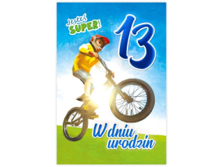 Kartka urodzinowa dla dziecka KZK B6 Nr 050, na 13 urodziny dla Chopca