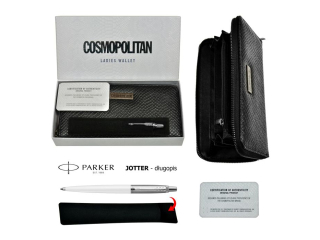 ZESTAW PREZENTOWY Portfel Cosmopolitan + Długopis PARKER Jotter White