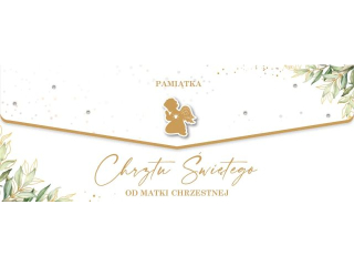 Kartka na Chrzest - koperta na pieni�dze ARMIN STYLE LUX-126 z�ocona z kryszta�kami "Od Matki Chrzestnej" 25x10cm
