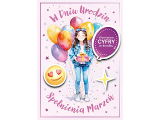 Kartka urodzinowa dla dzieci ARMIN STYLE GM-1262 dla Dziewczynki - WYMIENNE CYFRY