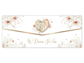 Kartka �lubna - koperta na pieni�dze ARMIN STYLE LUX-216 z�ocona "W dniu �lubu" 25x10cm