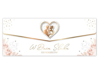 Kartka �lubna - koperta na pieni�dze ARMIN STYLE LUX-221 z�ocona "Od Rodzic�w" 25x10cm