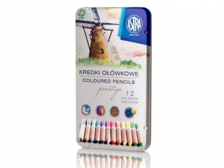 Kredki o��wkowe ASTRA Prestige 12 kolor�w z drewna cedrowego w metalowym pude�ku