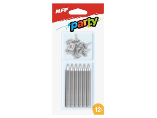 Świeczki do tortu MFP srebrne 12szt.+12szt. Uchwytów
