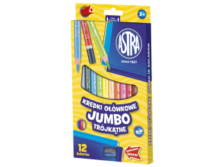 Kredki o��wkowe tr�jk�tne Jumbo ASTRA - 12 kolor�w z temper�wk�  SUPER-HURT