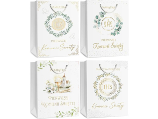 Torebka prezentowa na I Komuni� ARMIN STYLE M �rednia A5 z�ocona, srebrzona