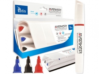 Marker sucho�cieralny TETIS 3 kolory + �cierak magnetyczny