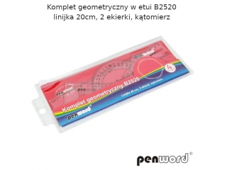 Komplet geometryczny w etui PENWORD  B2520 linijka 20cm, 2 ekirki, k�tomierz