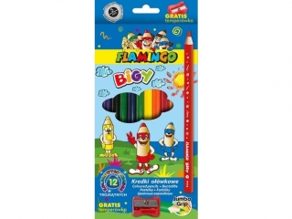 Kredki o��wkowe FLAMINGO Bigy 12 kolor�w tr�jk�tne Jumbo