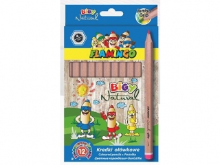 Kredki o��wkowe FLAMINGO Jumbo Natural sze�ciok�tne 12 kolor