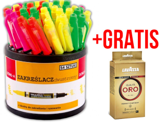 Zakre�lacz DONG-A dwustronny display 54szt. mix kolor�w GRATIS KAWA LAVAZZA 250g