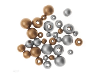 DREWNIANE KORALIKI, KULKI, GOLDxSILVER, 30 SZT.