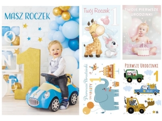 Kartki laurka B6B -brokat Urodziny roczek zest. 700 dziecięce - baby