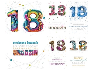 Kartki laurka LO z kółkami obrotowymi Urodziny 18-stka zest. 715 grafika - chłopak , dziewczyna