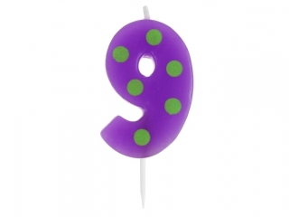 Świeczka cyferka piker "9" Grochy 6cm
