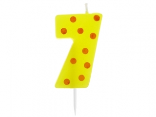 Świeczka cyferka piker "7" Grochy 6cm