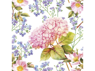 Serwetki POL-MAK Maki Lunch 33cm 20szt. Pink Hydrangea and Forget-Me-Not Flowers SLOG045901