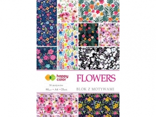 Blok z motywami FLOWERS, 80g/m2, A4, 15 ark, 25 motyw, Happy Color