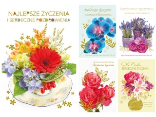Kartki laurka B6Z-złocona ogólne serdeczne zest.575 kwiaty