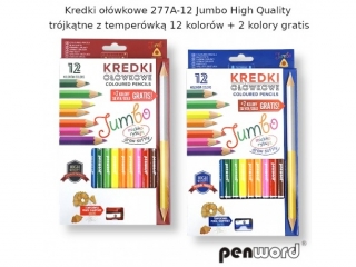 Kredki o��wkowe PENWORD Jumbo high quality tr�jk�tne z temper�wk� 12+2kolory gratis